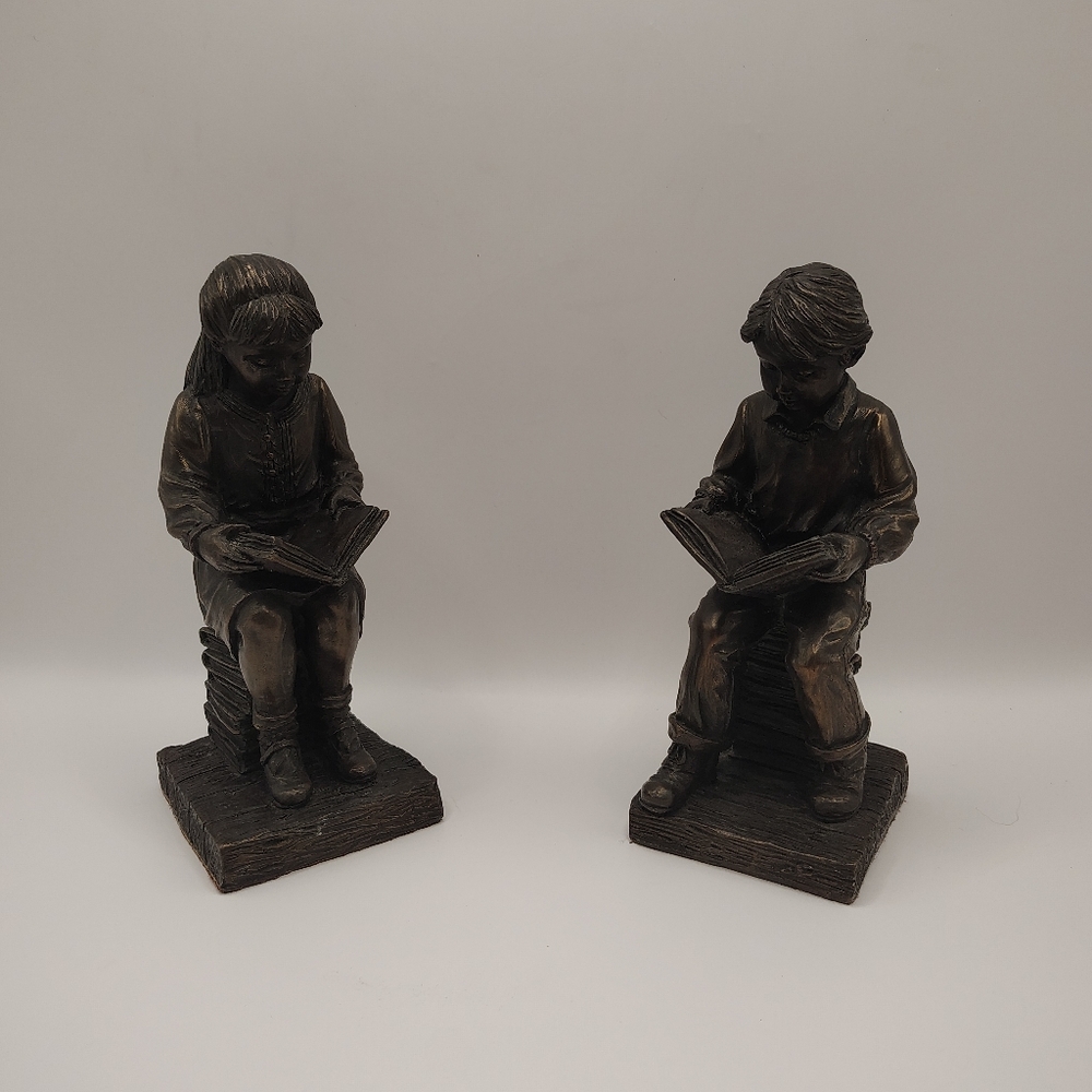 Genesis Fine Arts Study Time Boy And Girl Figurines Set Reading Book Sculptures